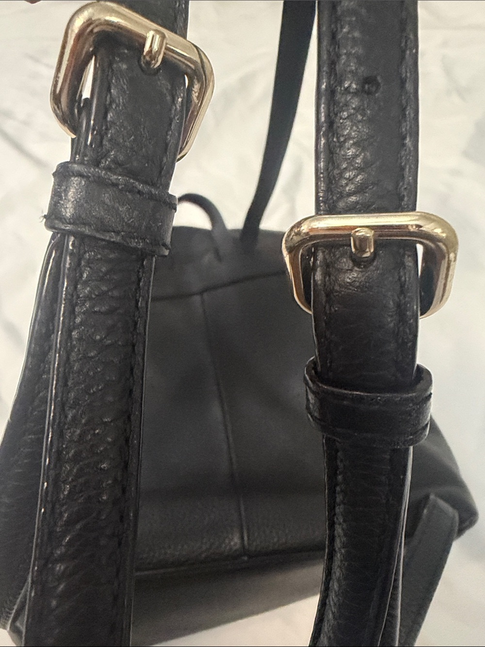 kate spade Black Pebbled Leather Flap Drawstring Backpack with Gold Hardware - Picture 4 of 8